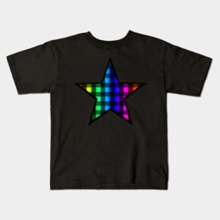 Rainbow and Black Buffalo Plaid Star Kids T-Shirt